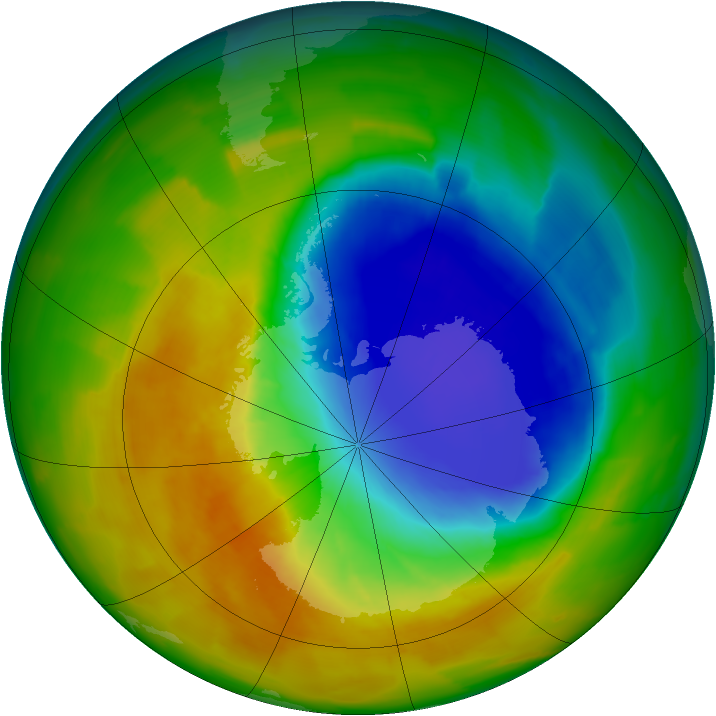 Antarctic ozone map for 20 October 2012